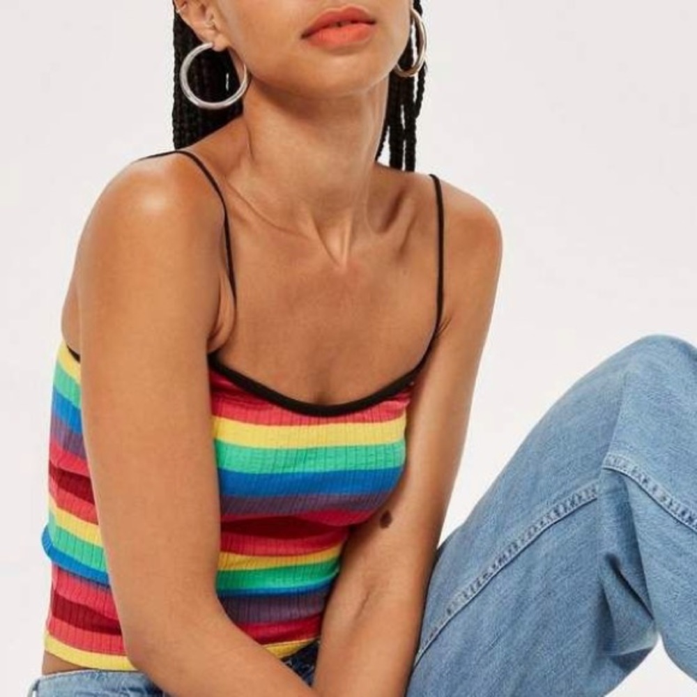 Topshop Rainbow Crop Rib Knit Tank Top